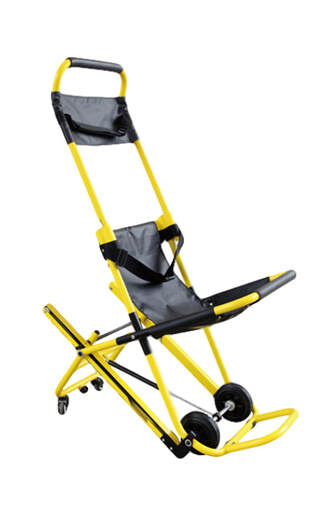 Evacuation chair with foot rest and track