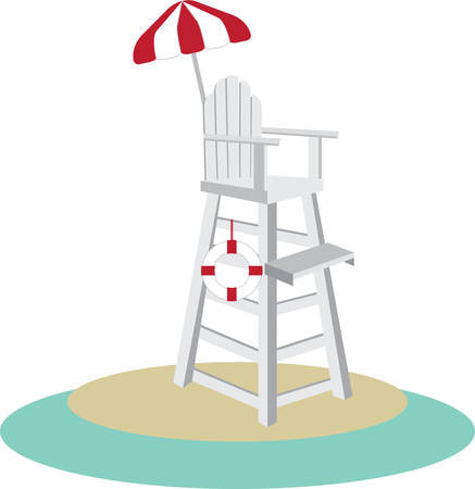 Lifeguard chair with pool umbrella and lifebuoy ring