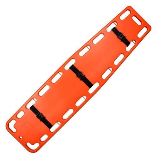 orange color spinal board with three strap